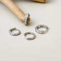Elegant Silver Alloy Geometric Round Huggie Hoops With Zircon Rhinestone Inlay Minimalist Ear Cuff Earrings view 3