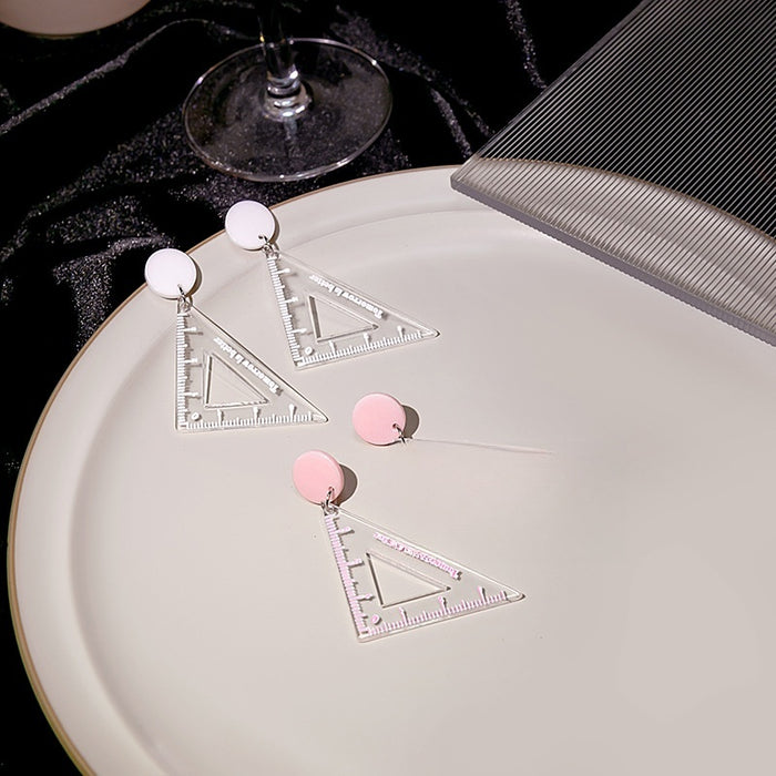 Minimalist Acrylic Triangle Ruler Drop Studs With Round Color Tops For Women Fashion Earrings