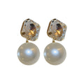 Elegant Geometric Square Rhinestone Faux Pearl Stud Earrings For Women Office Style view 5