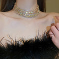 Colorful Rhinestone Multi Layer Alloy Necklace Geometric Line Light Luxury Collarbone Choker For Women view 3