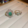 Fashion OL Style Metal Zircon Heart Double Layer Open Ring Elegant Luxury Accessory view 1