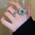 Fashion OL Style Metal Zircon Heart Double Layer Open Ring Elegant Luxury Accessory view 2