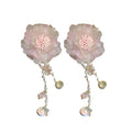 Pink Mesh Flower Faux Pearl Tassel Drop Earrings Fashion OL Floral Statement Jewelry view 5
