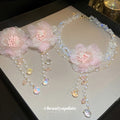Pink Mesh Flower Faux Pearl Tassel Drop Earrings Fashion OL Floral Statement Jewelry view 1