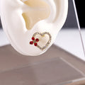 Luxury Full Rhinestone Hollow Heart Studs With Red Zircon Flower Accent Gold Plated Alloy Silver Pin Earrings view 4