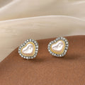 Vintage Luxury French Oval Faux Pearl Studs With Gold Alloy Enamel Rim For Women Fashion Earrings view 4