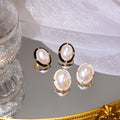 Vintage Luxury French Oval Faux Pearl Studs With Gold Alloy Enamel Rim For Women Fashion Earrings view 2