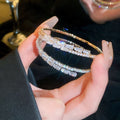 Copper Zircon Open Bangle For Women Full Stone Round Geometric Luxury OL Style Bracelet view 1