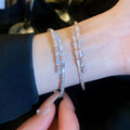 Copper Zircon Open Bangle For Women Full Stone Round Geometric Luxury OL Style Bracelet view 3