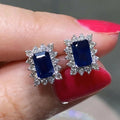 Hot Selling Rectangle Sapphire Blue Zircon Border Earrings, Sparkling European American Jewelry view 1