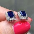Hot Selling Rectangle Sapphire Blue Zircon Border Earrings, Sparkling European American Jewelry view 2