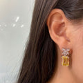 European Simulated Pale Yellow Zircon Flower Drop Earrings, Simple Sugar Cube Style view 3