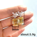 European Simulated Pale Yellow Zircon Flower Drop Earrings, Simple Sugar Cube Style view 5