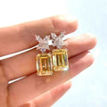 European Simulated Pale Yellow Zircon Flower Drop Earrings, Simple Sugar Cube Style view 2