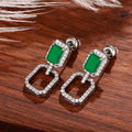 Square Stud Earrings With Natural Emerald And Zircon, Hollow Square Hoop Earrings For Women view 4