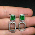 Square Stud Earrings With Natural Emerald And Zircon, Hollow Square Hoop Earrings For Women view 5