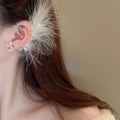 Light Luxury Pearl Bow Feather Ear Cuff Earrings With Rhinestone Accents For Women view 4