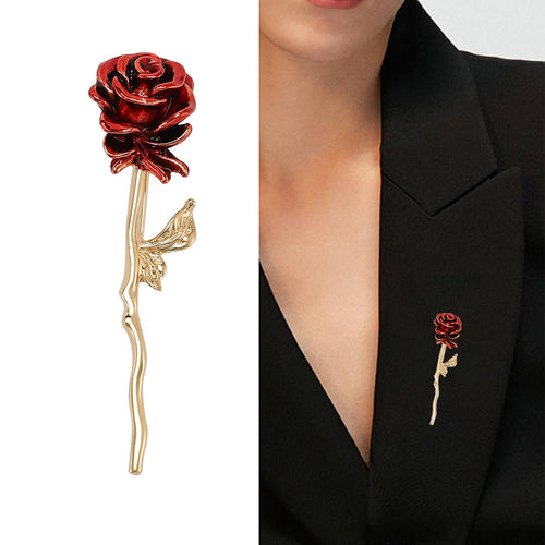 Alloy Enamel Red Rose Brooch Pin For Fashion Apparel