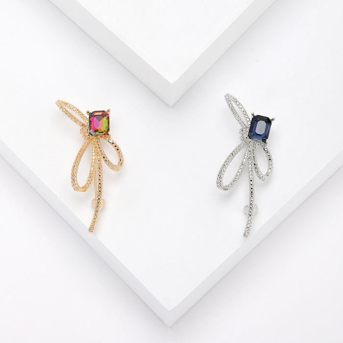 Alloy Rhinestone Bow Brooch Pin For Fashion Suit Decoration
