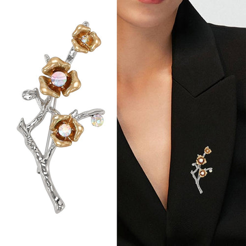 Elegant Alloy Plum Blossom Branch Brooch For Suit Lapel Fastening