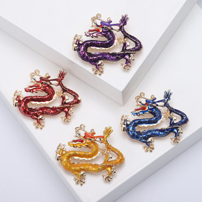 Premium Alloy Enamel Dragon Brooch Pin For Coats And Jackets