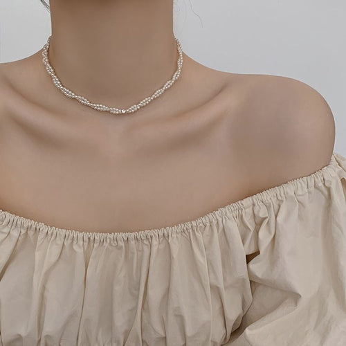 Light Luxury Zircon Faux Pearl Twisted Geometric Choker Necklace For Women