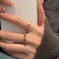 Freshwater Pearl Bodhi Bead Elastic Ring Baroque Geometric Round Versatile Fashion Index Ring view 4