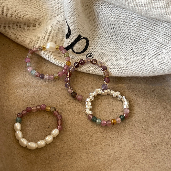 Freshwater Pearl Bodhi Bead Elastic Ring Baroque Geometric Round Versatile Fashion Index Ring