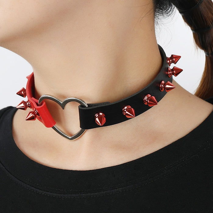 European American Punk Rock Women's Leather Choker Necklace Fashion Bondage Collar Clavicle Chain