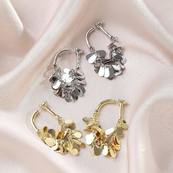 Alloy Chain Tassel Hoop Earrings With Shiny Metal Teardrop Sequins For Women Elegant Statement Earrings