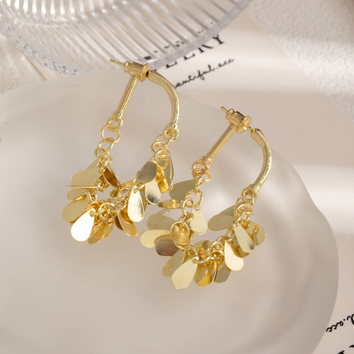 Alloy Chain Tassel Hoop Earrings With Shiny Metal Teardrop Sequins For Women Elegant Statement Earrings
