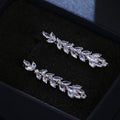 Long Floral Leaf Full Zircon Drop Earrings, Elegant Slimming European Style Women's Ear Jewelry view 4