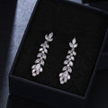 Long Floral Leaf Full Zircon Drop Earrings, Elegant Slimming European Style Women's Ear Jewelry view 3