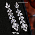 Long Floral Leaf Full Zircon Drop Earrings, Elegant Slimming European Style Women's Ear Jewelry view 5