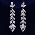 Long Floral Leaf Full Zircon Drop Earrings, Elegant Slimming European Style Women's Ear Jewelry view 1