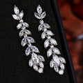 Long Floral Leaf Full Zircon Drop Earrings, Elegant Slimming European Style Women's Ear Jewelry view 2