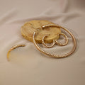 Vintage Gold Alloy Snake Bone Chain Hoop Set Stretch Bracelet Necklace Minimalist Hoop Earrings view 1