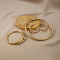 Vintage Gold Alloy Snake Bone Chain Hoop Set Stretch Bracelet Necklace Minimalist Hoop Earrings view 2