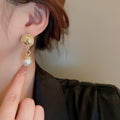 Alloy Vintage Embossed Round Pearl Tassel Drop Earrings, French Elegant Geometric Style view 3