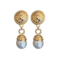 Alloy Vintage Embossed Round Pearl Tassel Drop Earrings, French Elegant Geometric Style view 5