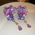 Alloy Purple Flower Rhinestone Drop Earrings, Exaggerated Luxury Statement Floral Design view 4