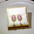 Vintage French Palace Cameo Portrait Pearl Alloy Drop Studs Elegant Luxury Geometric Women's Earrings view 3