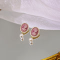 Vintage French Palace Cameo Portrait Pearl Alloy Drop Studs Elegant Luxury Geometric Women's Earrings view 4