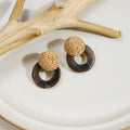 Vintage French Style Raffia Woven Studs With Resin Acrylic Round Hoop Drop Fashion Earrings view 2