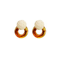 Vintage French Style Raffia Woven Studs With Resin Acrylic Round Hoop Drop Fashion Earrings view 5