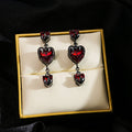 Vintage Dark Gothic Burgundy Glass Heart Tassel Drop Earrings With Alloy Claw Setting Luxury Stud Earrings view 1