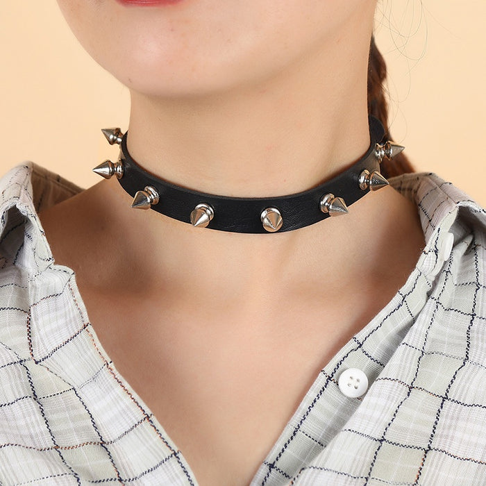Punk Rock Women's Leather Choker Necklace Fashion Bondage Collar Clavicle Chain Jewelry