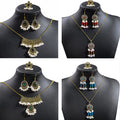 Vintage Bohemian Alloy Rhinestone Floral Pearl Tassel Jewelry Set Ethnic Luxury Drop Earrings view 1