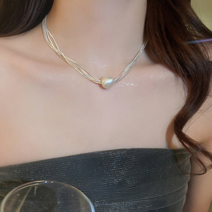 Copper Round Bead Multi Layer Snake Chain Necklace, Geometric Light Luxury Choker