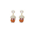 Silver Needle Cartoon Enamel Tassel Stud Earrings Bow Flower Letter Popcorn Alloy Drops view 5